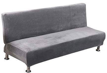 C/N Sofabezug ohne Armlehnen, Samt, Bezug für Klick-Klack-Sofas, 1 / 2 / 3-Sitzer ohne Armlehnen, elastisch, hellgrau