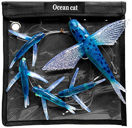 5 Pcs/Bag Blue Fly Fish Saltwater Trolling Fishing Lures Tuna Mahi Wahoo Dora Saltwater Big Game Fishing Tackle (Blue (Black spot))