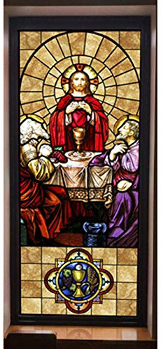 Siunwdiy Fensterfolie, Kirche Glasmalerei Dekorfolie Anti-UV Anti-UV Statische Privatsphäre haftet Film Jesus Religiöse Figuren Dekor,C,70x120cm(28x47)