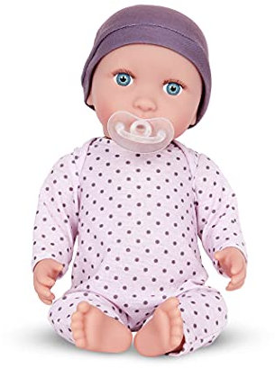 Babi Baby Puppe mit Kleidung in lilafarben und Schnuller – Weiche 36 cm Puppe mit mittlerem Hautton und blauen Augen – Spielzeug ab 3 Jahre