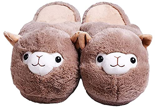 dressfan Pantofole a Forma di Alpaca per Ragazze e Donne, Pantofole Soffici Caldo e Antiscivolo per Interni, Alpaca Marrone, EU 38-39