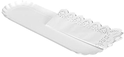 Tradienur - Pack de 12 bandejas y blondas alargadas - Fabricación de cartón que incluyen blondas caladas 100% reciclables - Apto para uso alimentario - 10 x 36 cm - Color Blanco