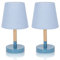 Aigostar 2 Pezzi Lampada da Tavolo, Piccola Lampada da Comodino Moderna in Legno, Lampada da Scrivania con Paralume in Tessuto Blu e Base in Metallo Portalampada E14, Vintage per Camera, Soggiorno