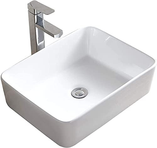 BELOFAY Modern Bathroom Basin Sink, Counter Top White Cloakroom Ceramic Basin for Bathroom, Vanity Cabinet, and Toilet (Rectangular 1)
