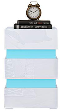 LED Nachtschrank Kommode Nachttisch mit 3 Schubladen Schlafzimmer Holz Hochglanz für Schlafzimmer und Wohnzimmer 45x35x67cm (Weiß)