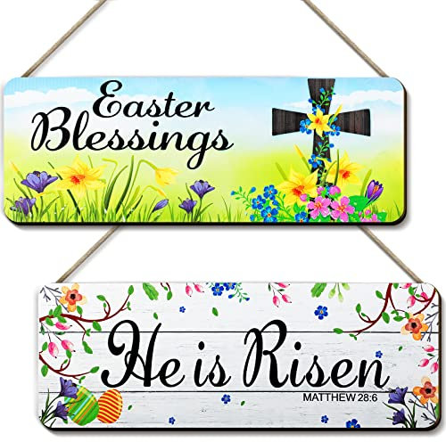 He is Risen Schild 2 Stück Ostern Hängende Tür Dekorationen Holz Ostern Dekor Holz Ostern Türhänger Ostern Religiöse Zeichen Ostern Segen Holz Hängende Tafel für Zuhause Haustür Wand Dekor