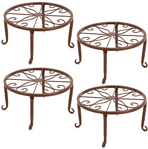 Tosnail 4 Pack 9 Metal Plant Stands for Indoor and Outdoor, Flower Pots Holder, Beverage Dispenser Stand, Pumpkin Stand for Floor and Tabletop Decoration - Brown