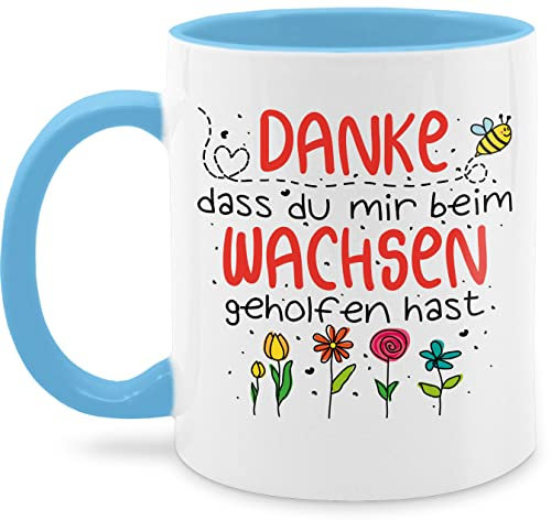 Tasse Tassen 325ml - Danke dass du mir beim Wachsen geholfen hast - Abschied Erzieher Erzieherin - 325 ml - Hellblau - geschenke für kindergärtnerinnen kita abschiedsgeschenk kindergärtner bee