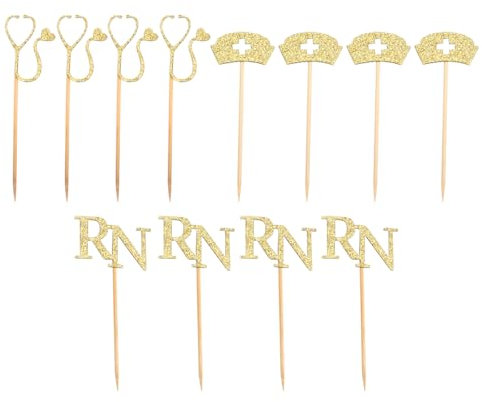STOBOK Cupcakes Cupcake Topper 24pcs Nurse Nursing Cupcake Toppers for Nurse Rn Themed Graduation Party Supplies Golden Cupcake Cups