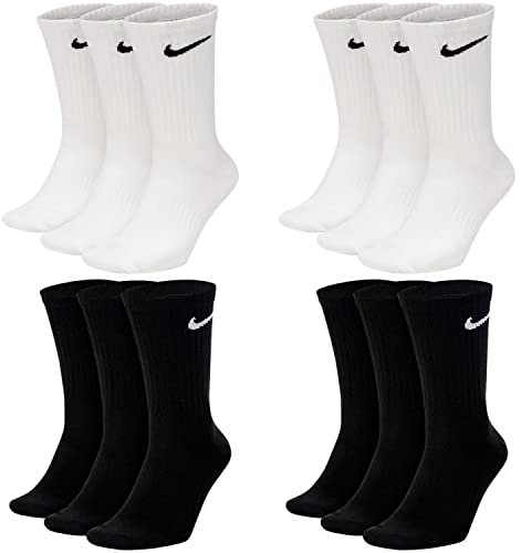 NIKE 6 Paar Everyday Lightweight Crew SX7676 Tennis Socke weiß schwarz grau, Farbe:weiß schwarz, Größe:34-38