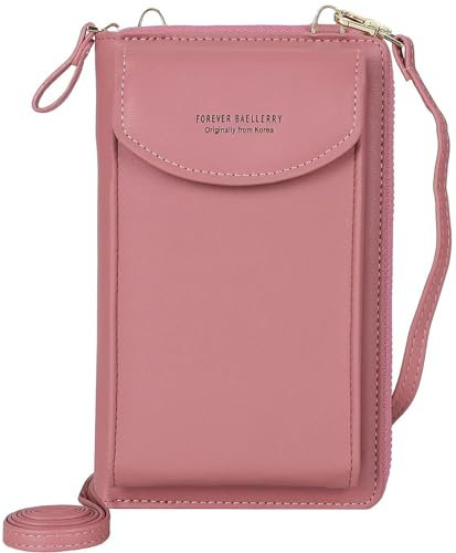 RRANCharltu Portefeuille Femme Sac à Bandoulière pour Téléphone Portable Femmes Cuir PU Porte Monnaie Pochette Porte Carte (Rose Foncé)