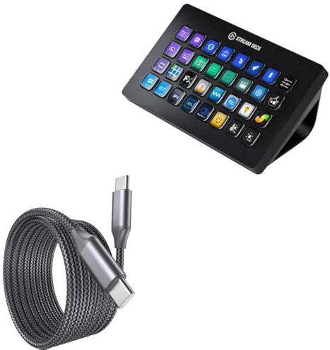 BoxWave Cable Compatible With Elgato Stream Deck XL - DirectSync PD Cable (10ft) - USB-C to USB-C (100W), Long 10 Foot PD Braided Nylon Alloy Cable - Jet Black