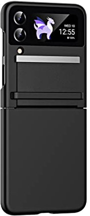 HAOYE Cover per Samsung Galaxy Z Flip 4 (Z Flip4 5G), Sensazione di Pelle Opaca Custodia Protettiva Elegante con Fermo di Connessione Nastro Flessibile, Nero