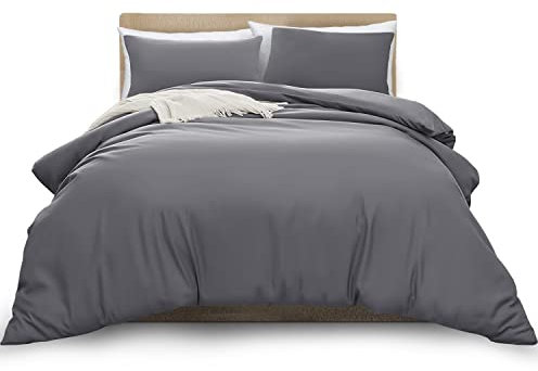 MOONLIGHT20015 Double Duvet Cover Grey Solid Soft Double Bedding Duvet Cover Set with 2 Matching Pillowcases