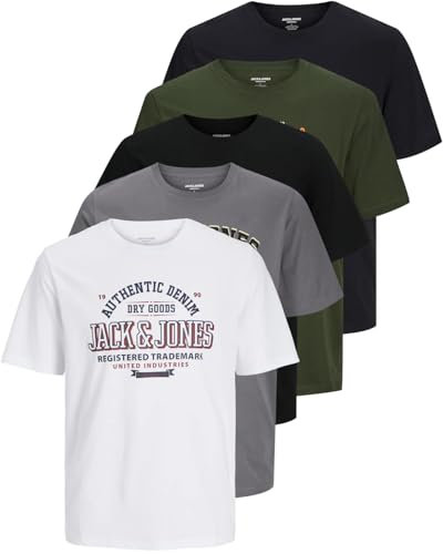 JACK & JONES Herren 5er-Set T-Shirts in verschiedenen Styles, Prints und Farben aus Baumwolle (Big Size Mix 1, 6XL)