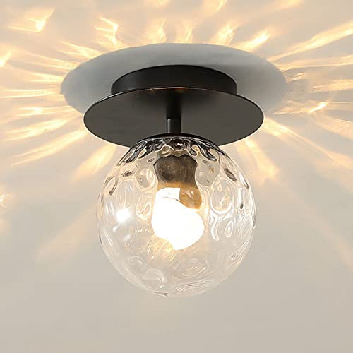Plafonnier Semi-encastré à Boule de Verre Minimaliste Moderne Plafonnier Rond doré Appareil d'éclairage Lustre abat-jour lampe de Plafond pour couloirs balcons Foyer Salon chambre à coucher (noir)
