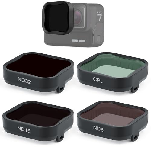 GEPULY Kameralinsenfilter CPL ND8 ND16 ND32 für Hero 5/6/7 Schwarz, Neutraldichte & Polarisationslinsenfilter-Set, Schutz für GoPro 5, 6, 7, Schwarz, 4 Stück