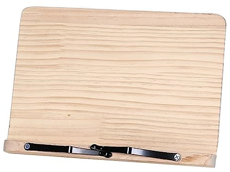 TUKA-i-AKUT Hölzern Buchständer Kochbuchständer 7-fach verstellbaren Winkeln, Kiefer Holz Lesepult mit Büroklammern Kochbuchhalter Rezeptbuchhalter Leseständer für Buch Tablet, 34 x 24cm TKD8060-M