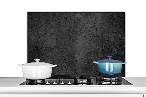 KitchenYeah© Fond de Hotte 90x60 cm Aluminium Crédence Cuisine Décoration Murale Crédence Plaque de Cuisson Anti Projection Béton - Robuste - Vintage - Rustique - Gris - Noir