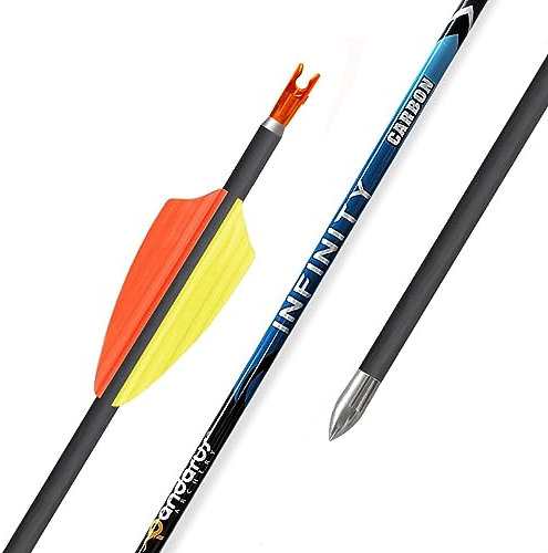 ACCMOS 6St Bogensport Carbon Pfeile ID 4,2 mm Jagdpfeile Spine 400 500 600 700 800 900 1000 1100 1200 1300 1500 Übungspfeil 1.75Zoll Gelb Orange Luft Rillen Vane (Spine 800, 28inch)