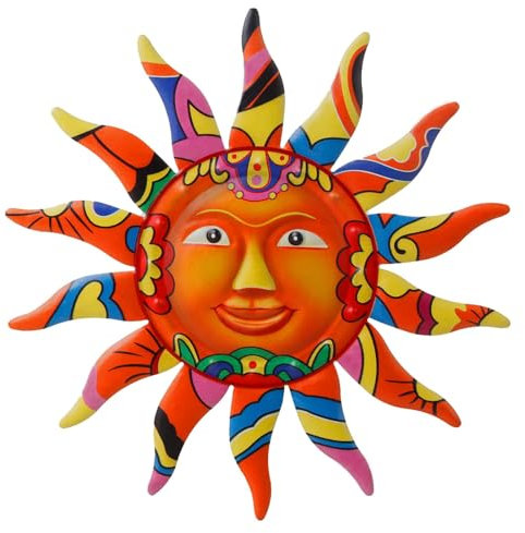 VEWOGARDEN Metall-Sonnen-Wandkunst, Dekoration, zum Aufhängen, für drinnen und draußen, Zuhause, Garten, bunte Sonne, Gesicht, Skulpturen und Statuen, orange (32,7 cm)