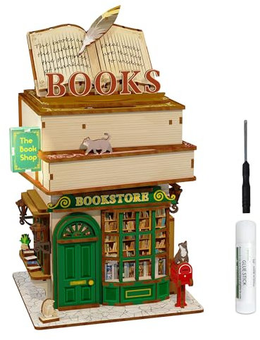 Tonecheer 3D Holz Modell Puzzle DIY Kit Spielzeug für Erwachsene Jugend Kinder Handwerk Luftschiff Auto Deckel Öffnung Desktop Lagerung Haus Geburtstagsgeschenk(Time Bookstore)