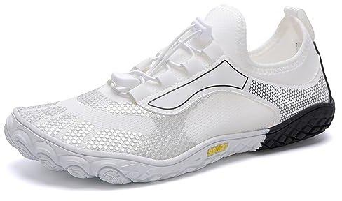 Teechodina Unisex Traillaufschuhe Herren Damen Wanderschuhe Barfußschuhe Laufschuhe Knit Sneaker Fitnessschuhe Fivefinger Zehenschuhe, Weiß AB, 39