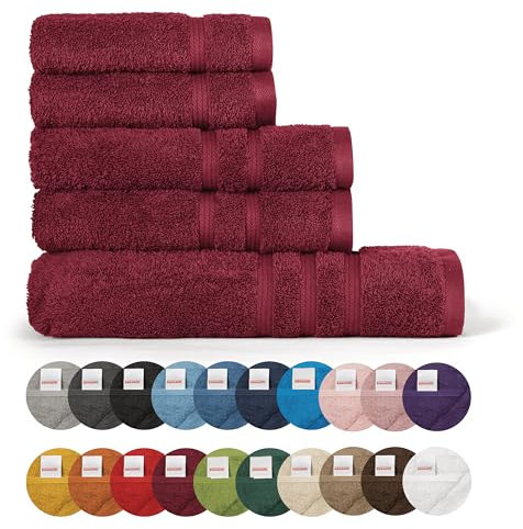 Bassetti Morbido Asciugamano Asciugamani 480 gr 100% Cotone Set da 5 pz (2 da 58x105 cm + 2 da 38x55 cm + 1 da 70X140 cm) - Collezione MONIQUE - IRIS 65