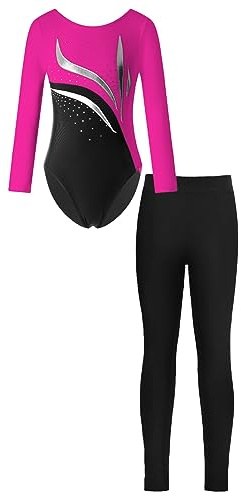 Choomomo Mädchen Turnanzug Langarm Turntrikot Mit Leggings set Gymnastikanzug Glänzend Gymnastikbody Wettkampf Tanzkleidung Dancewear