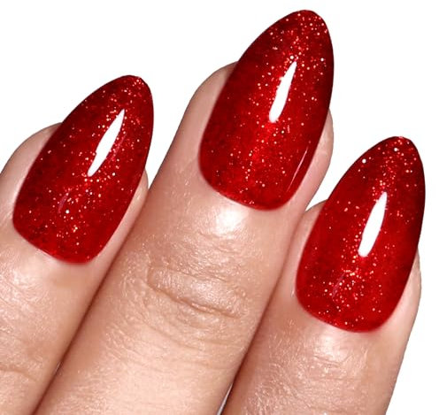 Imtiti Glitter Gel Nail Polish, 15 ML Red Glitter Gel Polish Soak Off LED U V Shimmer Sparkle Nail Gel for DIY Nail Art Starter Manicure Salon for Women Girls