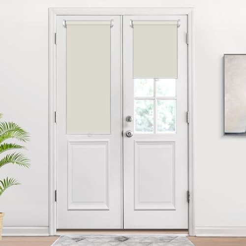LazBlinds 100 % Verdunkelungsrollo, ohne Bohren, kabellos, aufrollbar, wärmeisoliert, lichtblockierend, für Haustür, Terrasse, Seitenlicht, Glastür, 35,6 x 101,6 cm, cremefarben