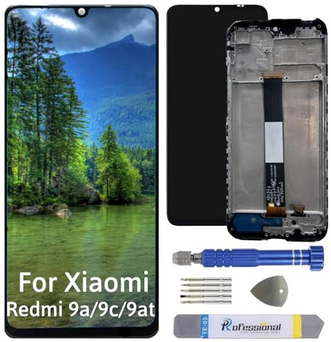 Int'x Écran pour Xiaomi Redmi 9A / 9C / 9AT M2006C3 Écran LCD Écran Tactile de Remplacement avec Outils Noir avec Cadre Haute Qualité