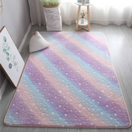 GGBOND Leuchtender Teppich, leuchtet im Dunkeln, Regenbogen-Sterne, kurzer Plüsch-Schwamm, Sandwich, weich, bequem, 120 x 160 cm