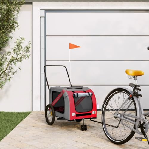 ZEYUAN Fahrradanhänger Hunde Rot und Grau Oxford-Gewebe und Eisen, Fahrrad Anhänger, Lastenanhänger, Handwagen, Fahrrad-lastenanhänger, Lastenfahrrad 93901
