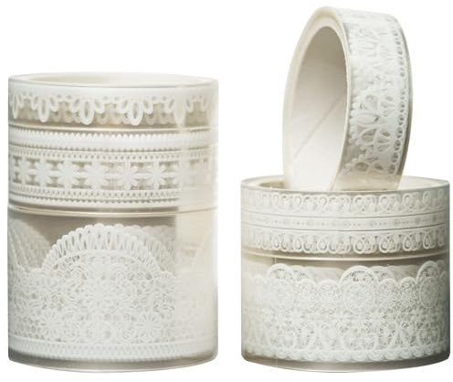 KAVI' S 6 Rollen Lace Muster Washi Tape Set PET Masking Tape Dekoratives Klebeband für Scrapbooking, Geschenkverpackung, Urlaubsdekoration (Pure White)