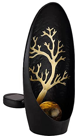 GLOBO Gartendeko Solarlampen für Außen Outdoor Balkon Deko schwarz silber Baum Glaskugel, IP44 Akku Metall, 1x LED, LxBxH 14x7x30cm