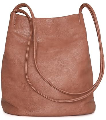 Woodland Leathers Borse a secchiello Hobo da donna di medie dimensioni in pelle vegana - Elegante borsa nera con cinghie lunghe, borse eleganti da donna firmate elegantemente spaziose (rosa)