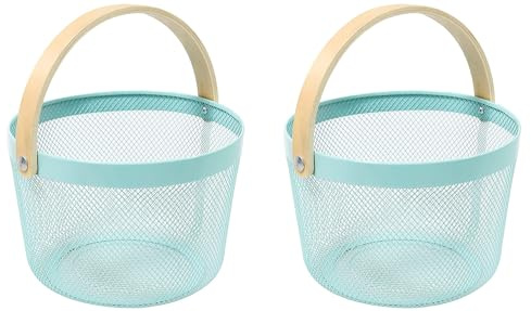 Sarmini 2er-Set Obstkorb für Küche Theke Aufbewahrungskorb Erntekorb mit Griff Gartenkorb Gemüsekorb Rechteck Metall Mesh Korb (Grün, Rund)