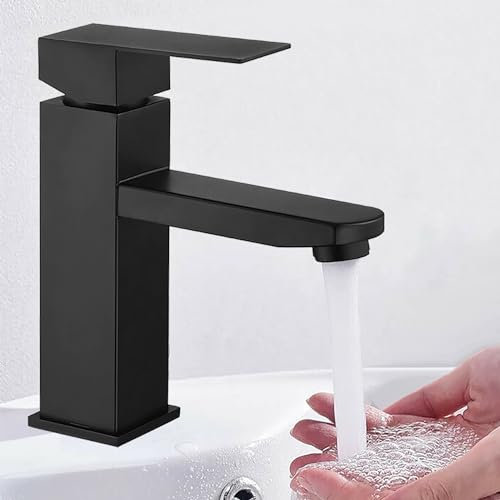 Mitigeur lavabo noir acier inox systeme a levier unique pour eau chaude et froide avec tuyaux inclus installation simple et longue duree de vie