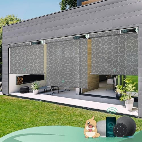 Yoolax Elektrische Außenrollo Senkrechtmarkise Balkonrollo mit Fernbedienung,Kompetibel mit Alexa Google,Sonnenschutz/Wetterfest/Anti-UV Smart Rollo für Garten,Nach Maß(Geometrisch Schwarz)