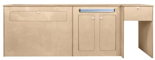 Monster Shop Módulo de Cocina para Furgonetas LHD | Contrachapado Abedul | Almacenamiento - Armarios - Mesa Plegable - Porta Toallas - Espacio para Nevera | Compatible SWB VW T5 & T6 Transporter