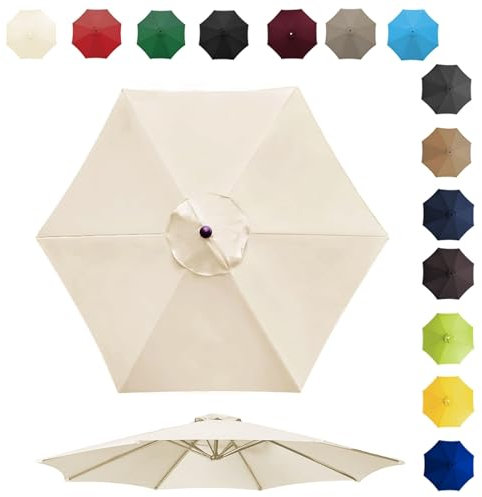 Toile De Rechange Pour Parasol De 2m/2.7m/3m 6/8 Baleines, Auvent De Rechange Pour Parasol D'extérieur, Polyester Anti Uv 50+, Résistant À La Décoloration ( Color : Off-white , Size : 8 ribs-3m(9.8ft)