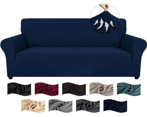CYCMACO High Elastischer Sofa Überzug rutschfest 3 Sitzer, Dunkelblau | Sofabezug, Couch Bezug Elastischer, Jacquard Sofahusse Mit Armlehnen, Universal Sofa Covers, Couchüberzug Waschbare