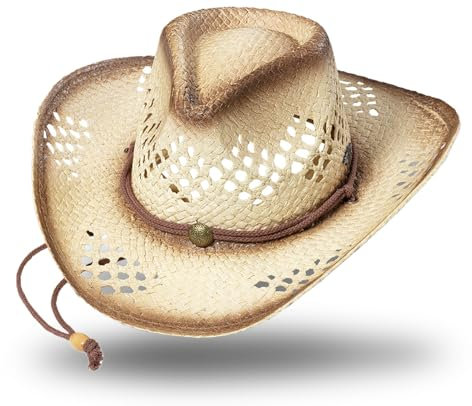 STARS & STRIPES Orlando Chapeau de paille Western, Beige /marron, 58/59 cm