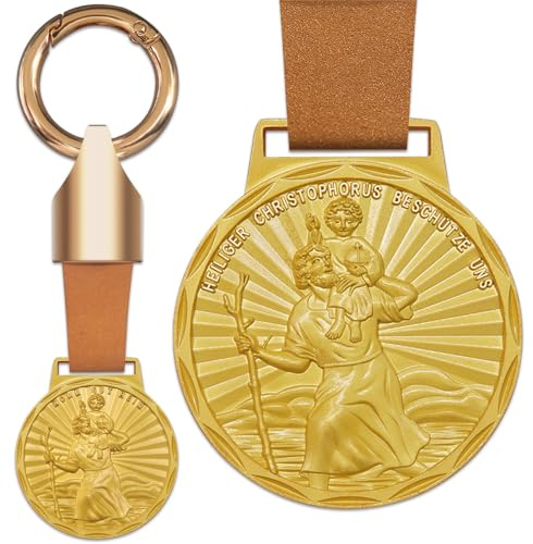 Anwlki Médaille Saint-Christophe en cuir - Médaille de Saint Christophe - Protège nous - Venez bien - Maison - Voiture - Moto - Conducteur - Pendentif saint patron