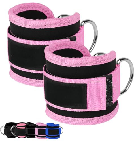 Ankle Straps for Cable Machine, Gym Cuffs with Double Stainless Steel D-Ring, Gym Ankle Cuff with Adjustable Neoprene Velcro, Muscle Shaping for Men and Women