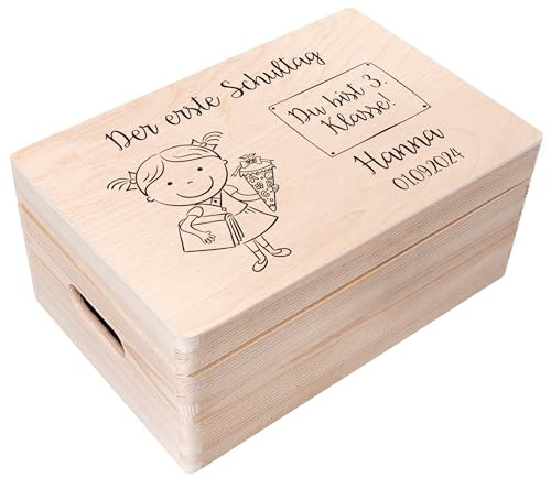 Creative Deco Personalisiert Einschulung Geschenk | Mädchen Schulanfang | Geschenke | Einschulungsgeschenke Erster Schultag | Schultüte Holzkiste Erinnerungsbox