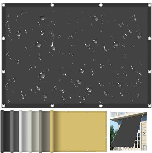 Tenda da Sole Rettangolare 120 x 580 cm Tenda da Sole Privacy, Impermeabile Rettangolare con Occhielli, Protezione Raggi UV 98%, per Giardino Balcone Terrazza, Grigio Scuro