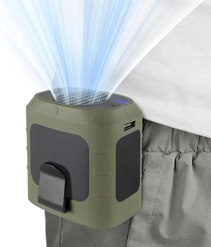 ZWOOS Ventilador Portátil Ventilador Clip, de Cintura Ventilador de Collar Portátil, USB Recargable, 8000mAh, Mini Ventilador de Mesa para Hogar Deporte Acampar al Aire Libre(Verde militar)