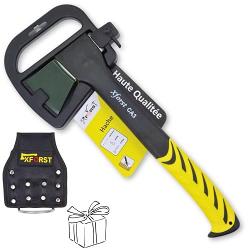 Xforst Ascia Beil Spaltaxt Camping X-CA3 - GRATIS Supporto per Martello. Lama in Acciaio al Carbonio & Manico in Fibra di Vetro 36 cm - Incluso Protezione per il Trasporto.